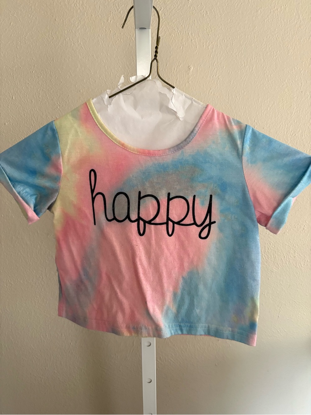 Girls' Pastel Tie-Dye 'Happy' Short Sleeve Tee - Multicolor